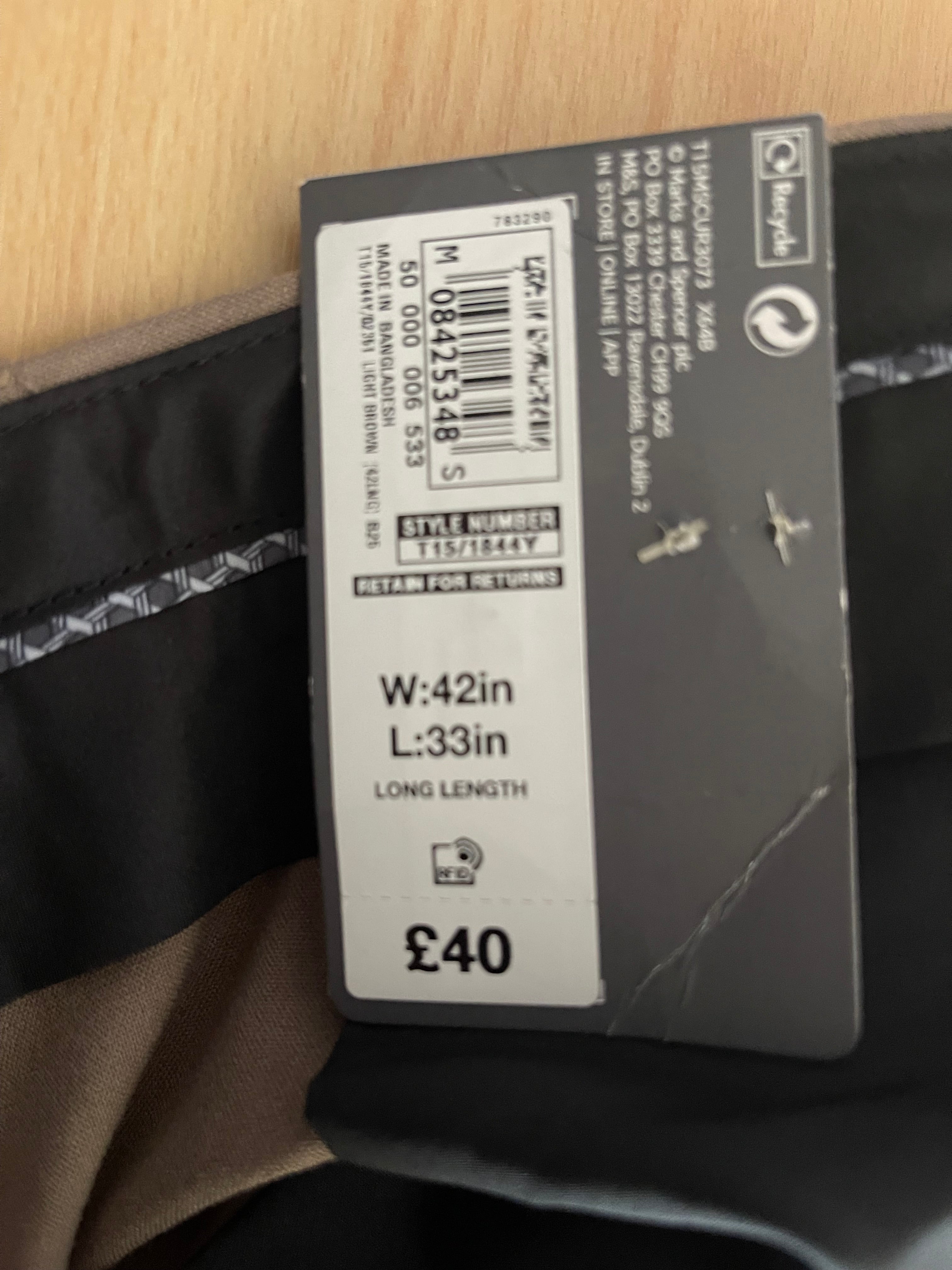 Marks & Spencer Regular Fit Tailored Trousers W42 L33 Brown
