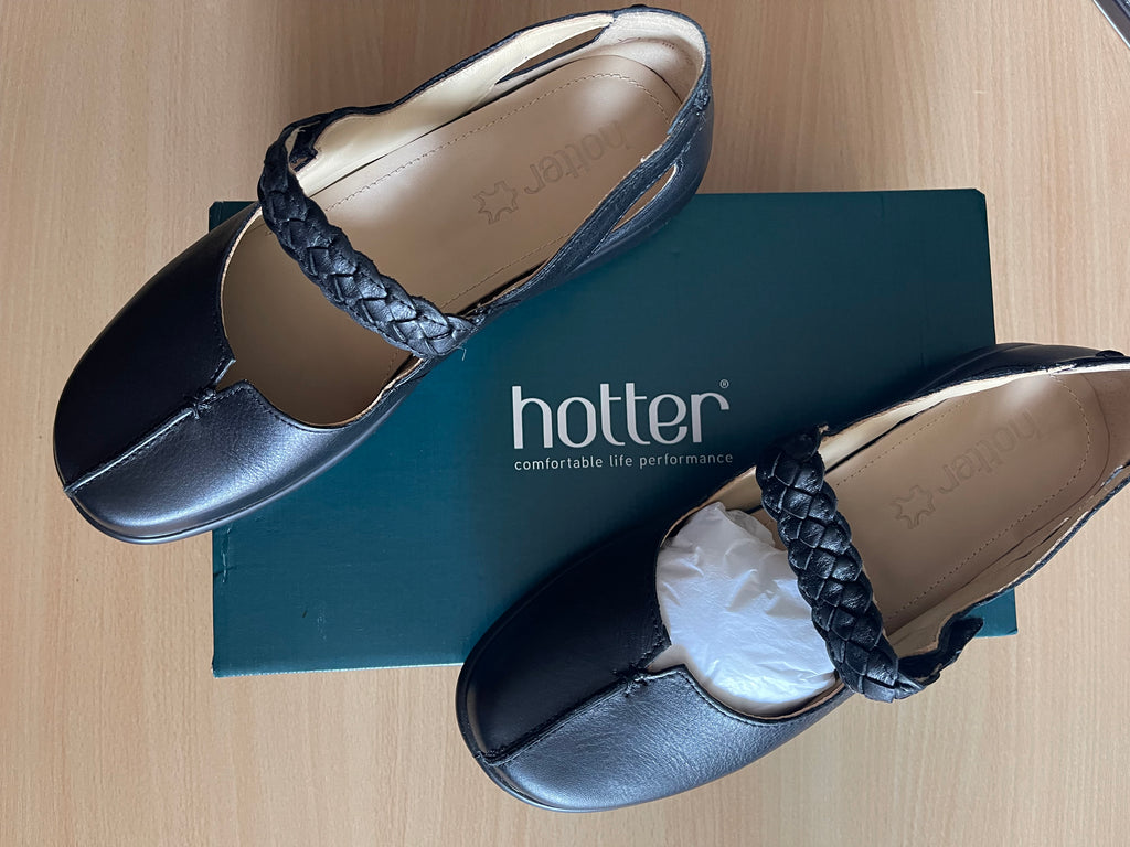 Hotter Shake Black Leather Mary Jane Shoes Size UK 6.5 Wide Fit – New