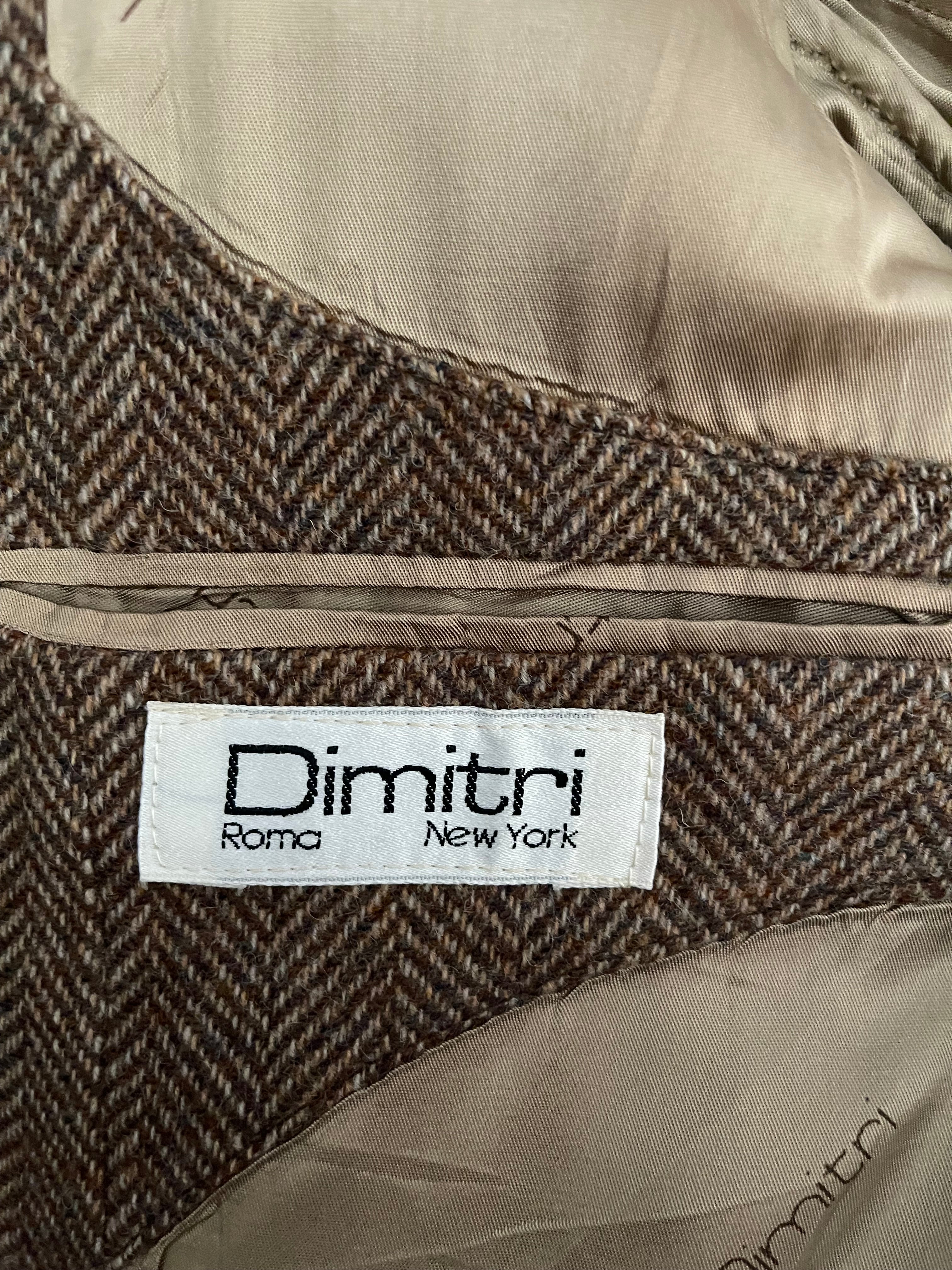 Dimitri Roma New York Brown Herringbone Wool Blazer Size 42