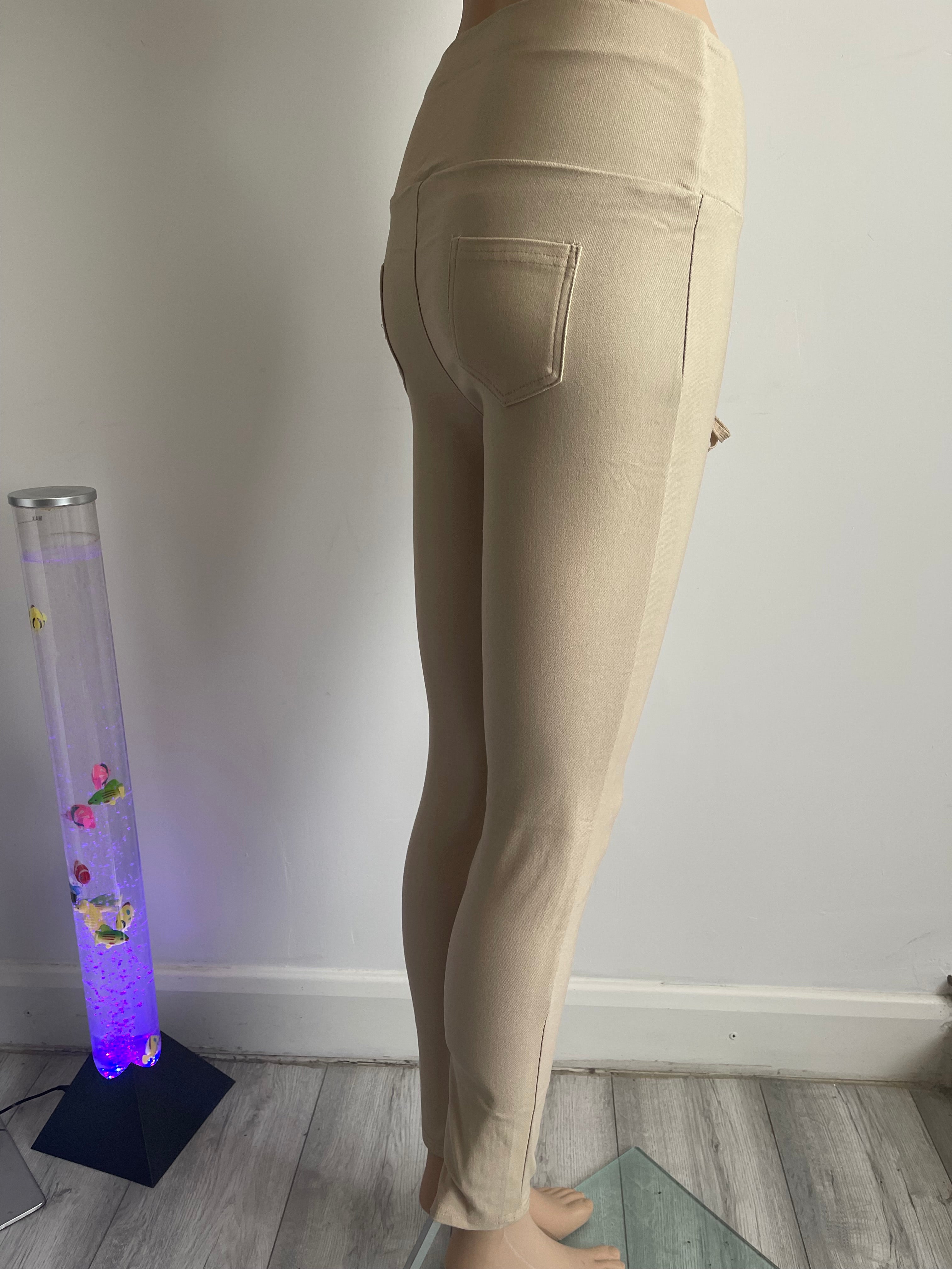 Women's Beige High Waist Lace-Up Trousers – Size S/M