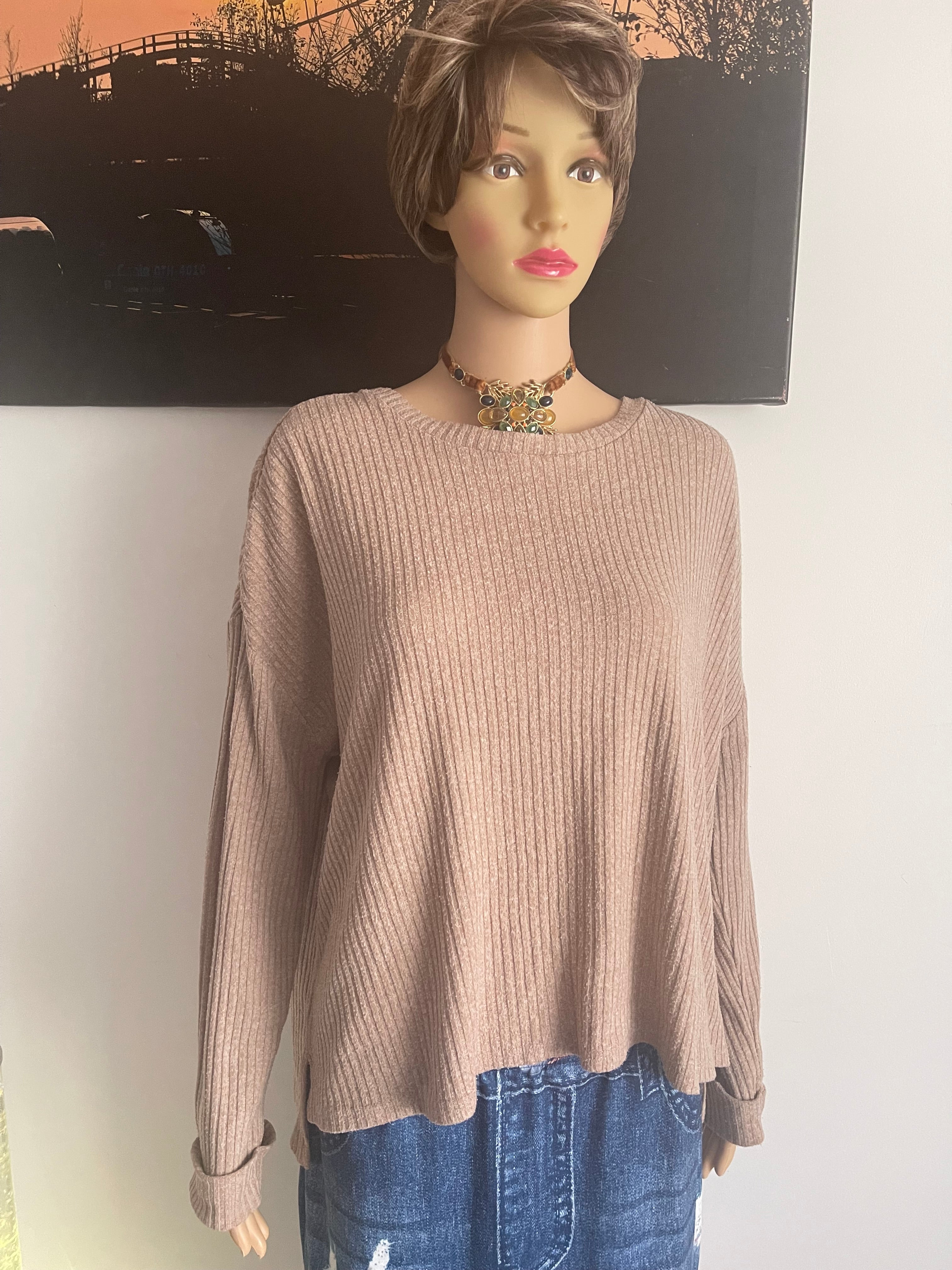 Primark Beige Ribbed Knit Jumper – Size L – Relaxed Fit