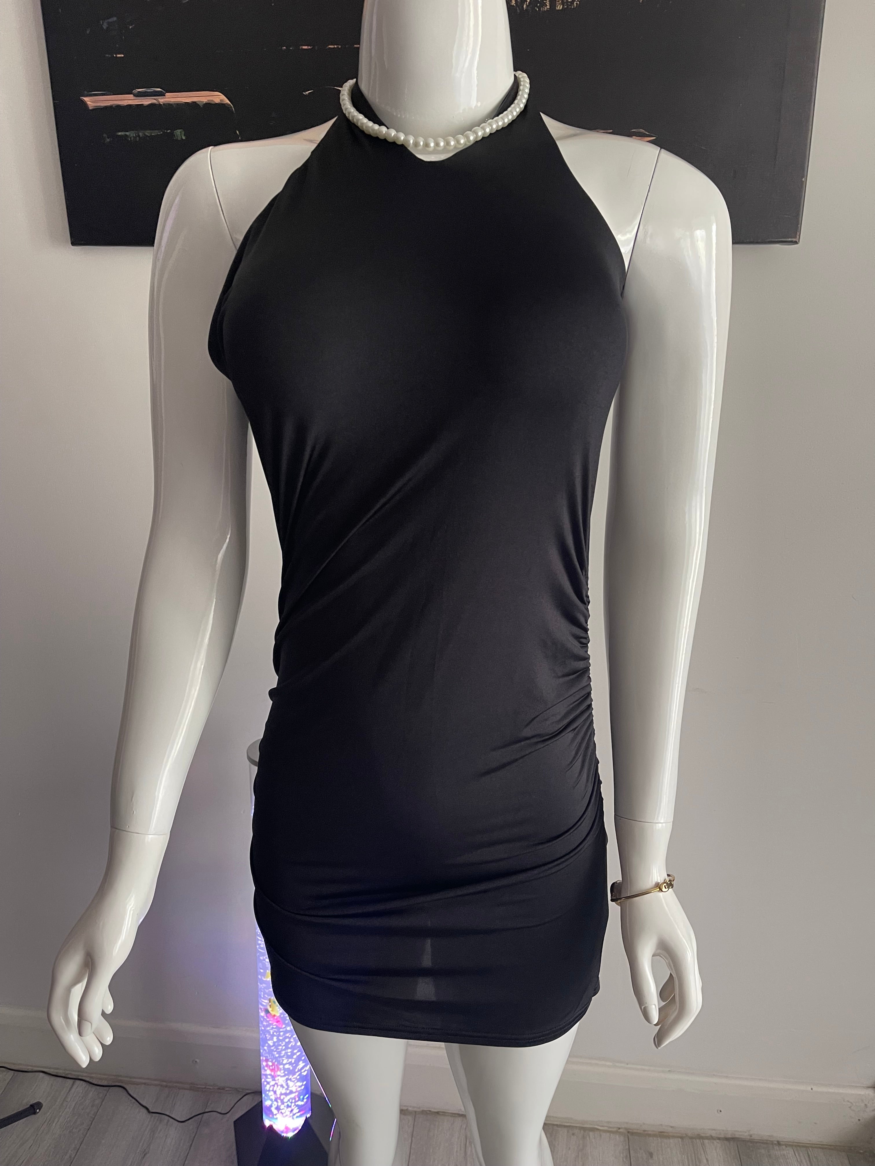 Elegant Black Halter Mini Dress – Size 12–14