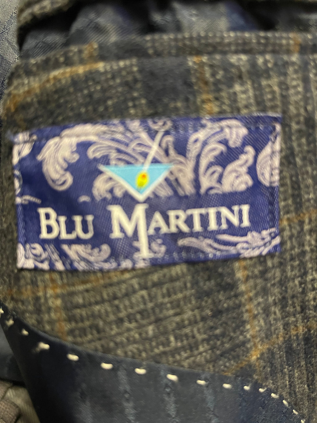 Blu Martini Check Wool Blend Blazer Jacket 50R Navy Grey Smart Formal
