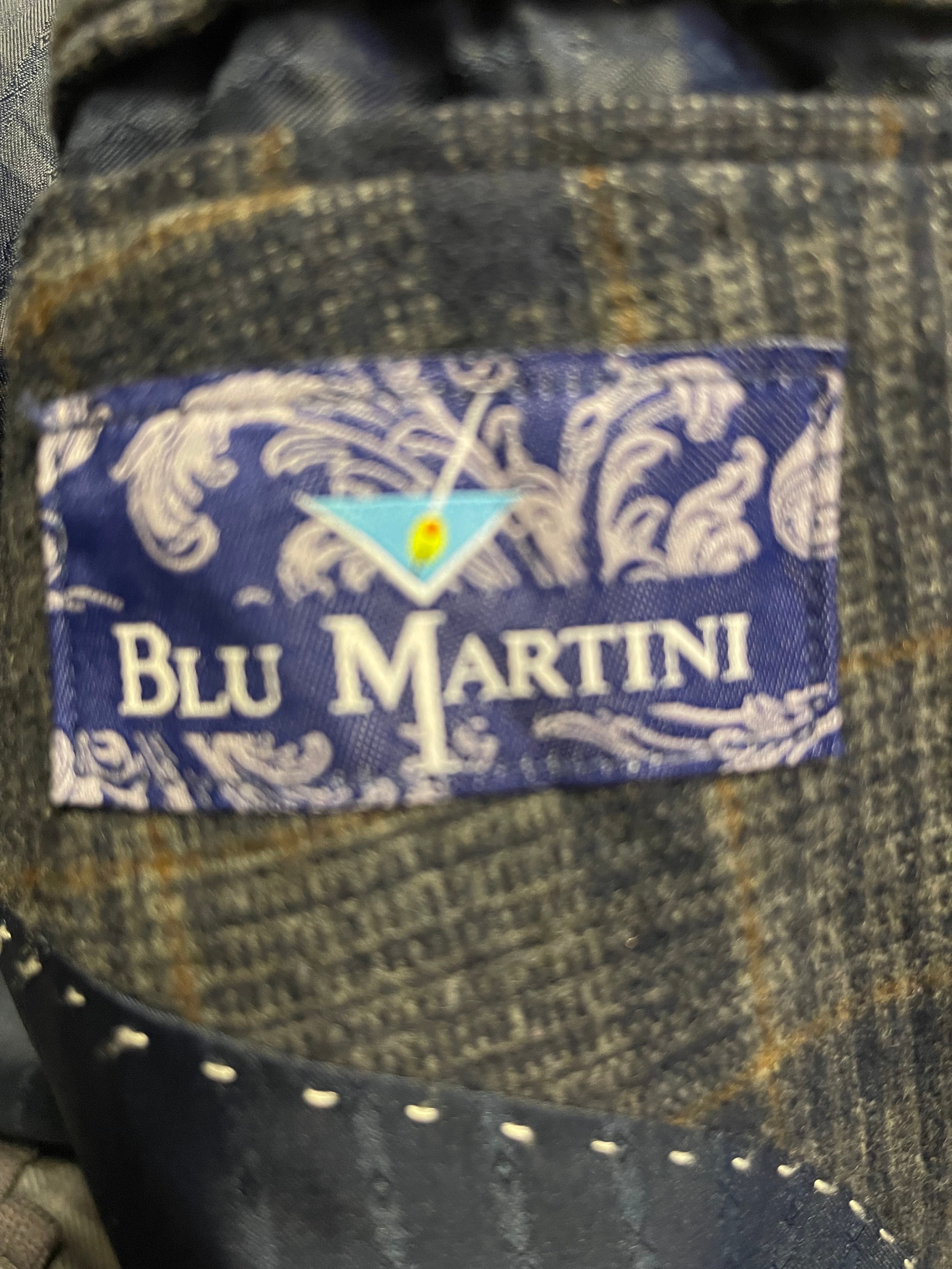 Blu Martini Check Wool Blend Blazer Jacket 50R Navy Grey Smart Formal