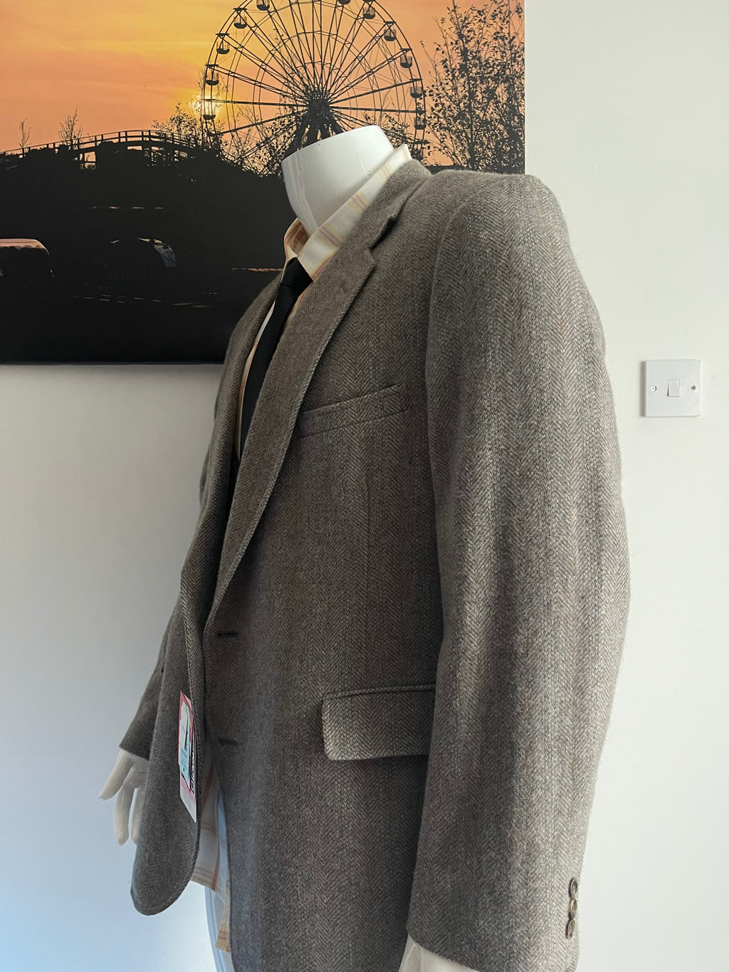 Jonathan James USA Herringbone Tweed Blazer Jacket 48R Grey Wool Blend Classic Fit