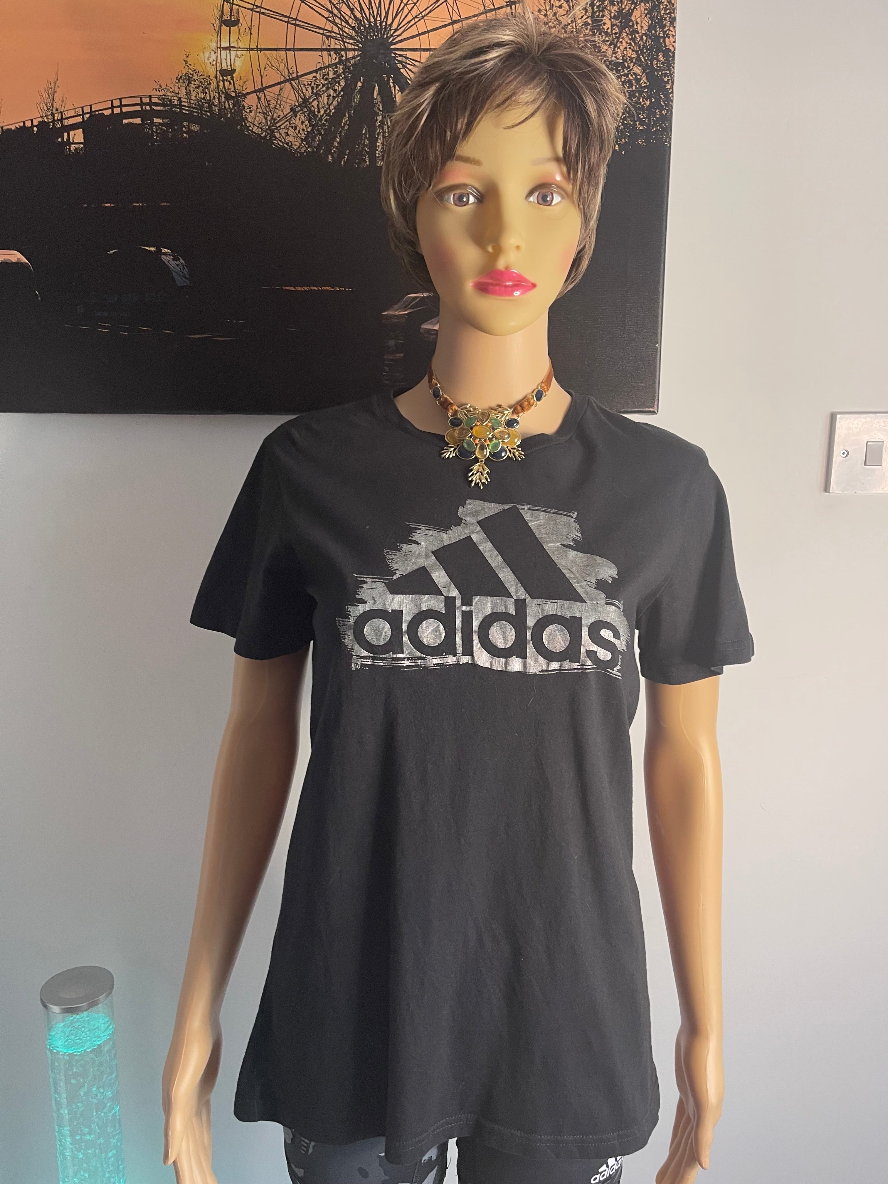 Adidas Amplifier Tee Black Logo T-Shirt Women M