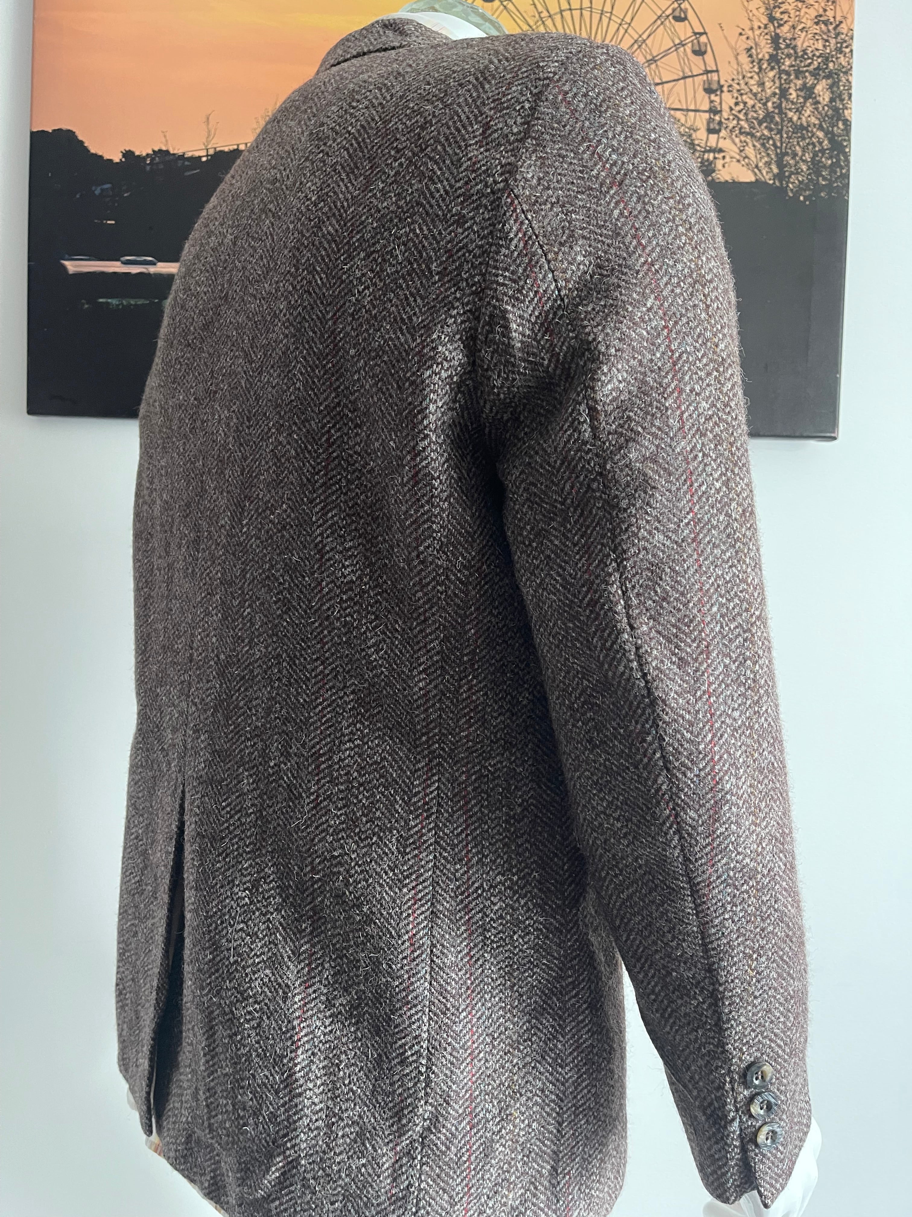 🧥 Jack Fraser 100% Wool Herringbone Tweed Blazer – Size 44 Short – Brown