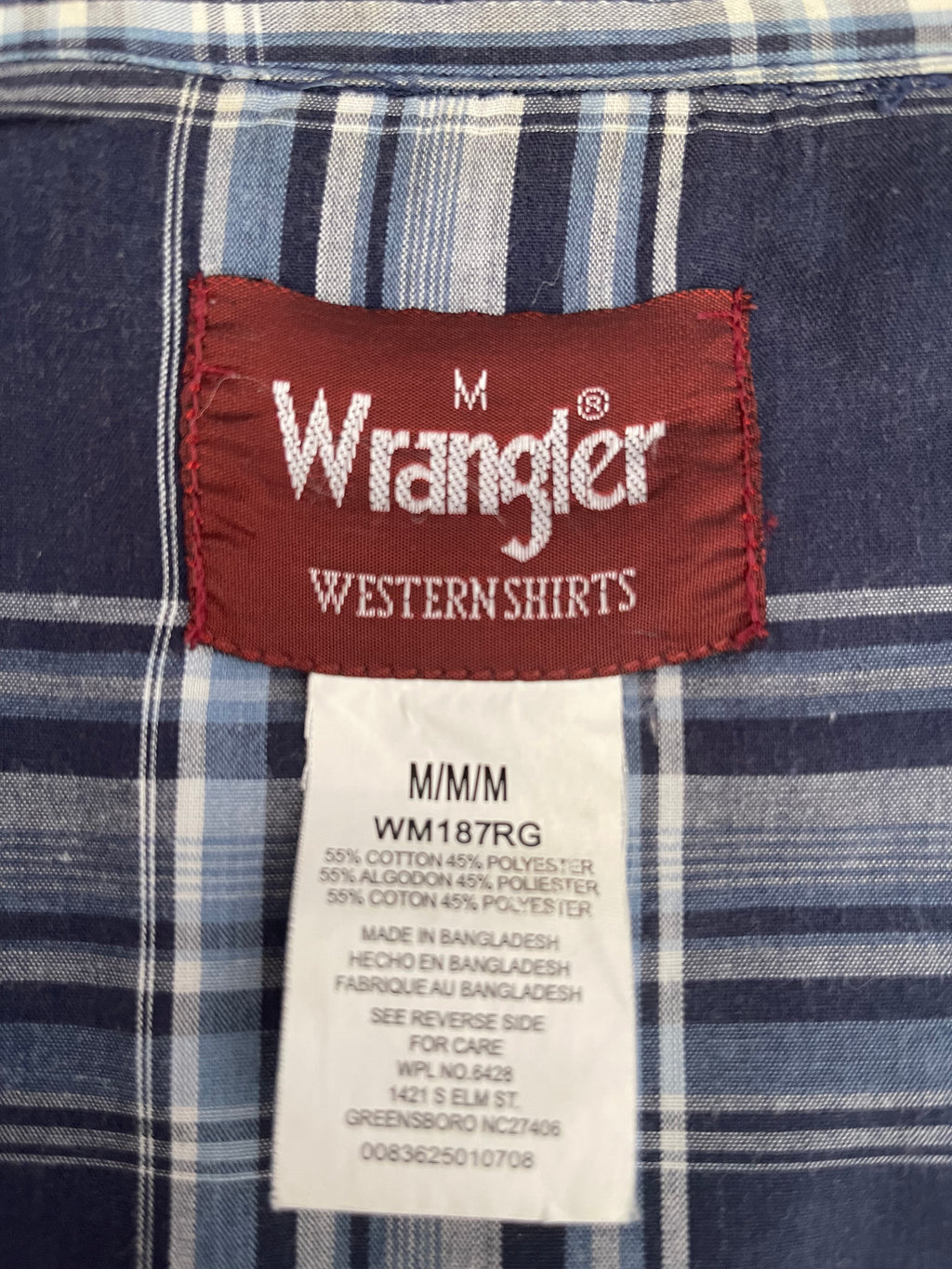 Wrangler Men’s Western Check Shirt Size M