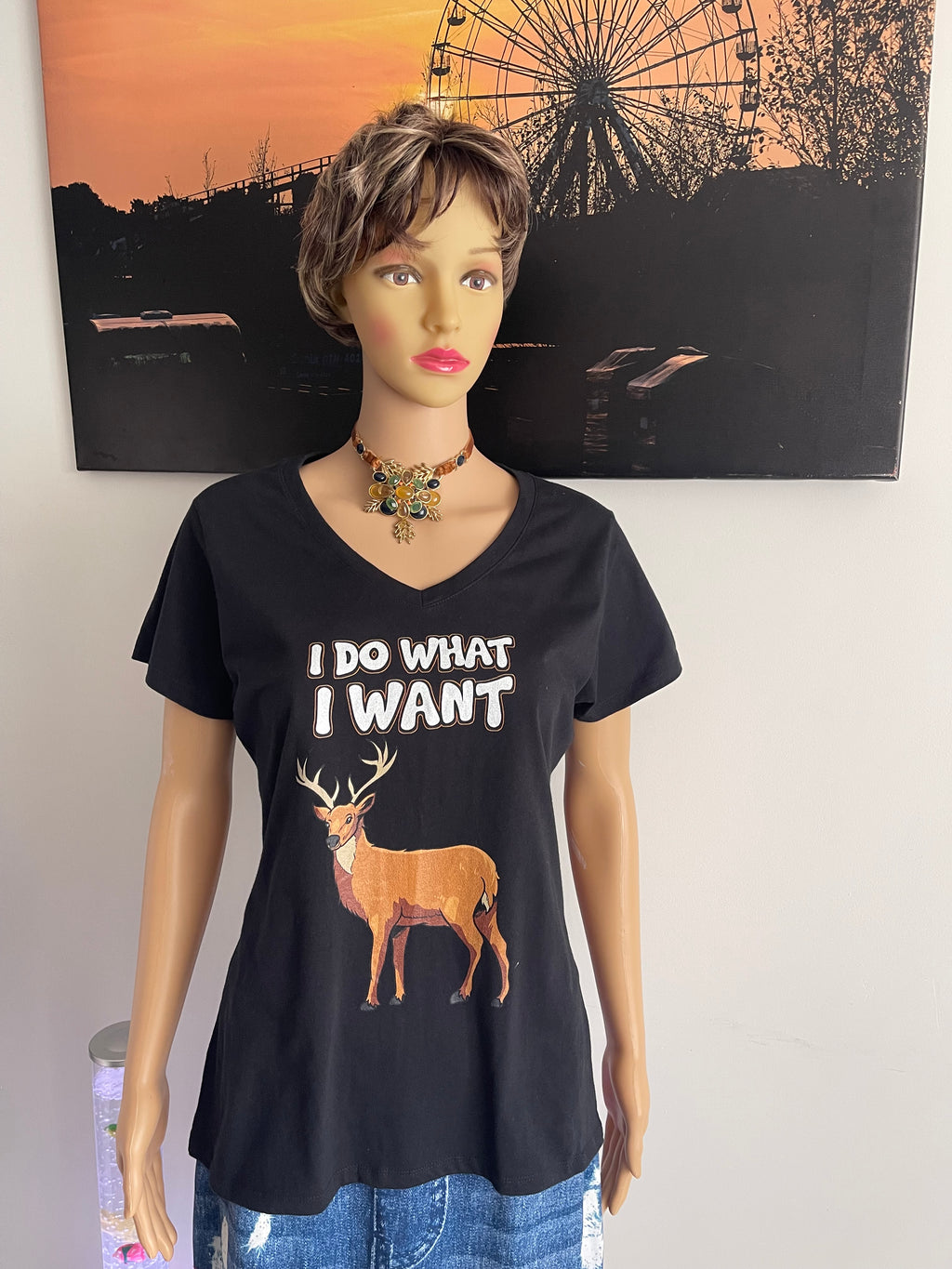 Port & Company Black Deer Print T-Shirt Size M