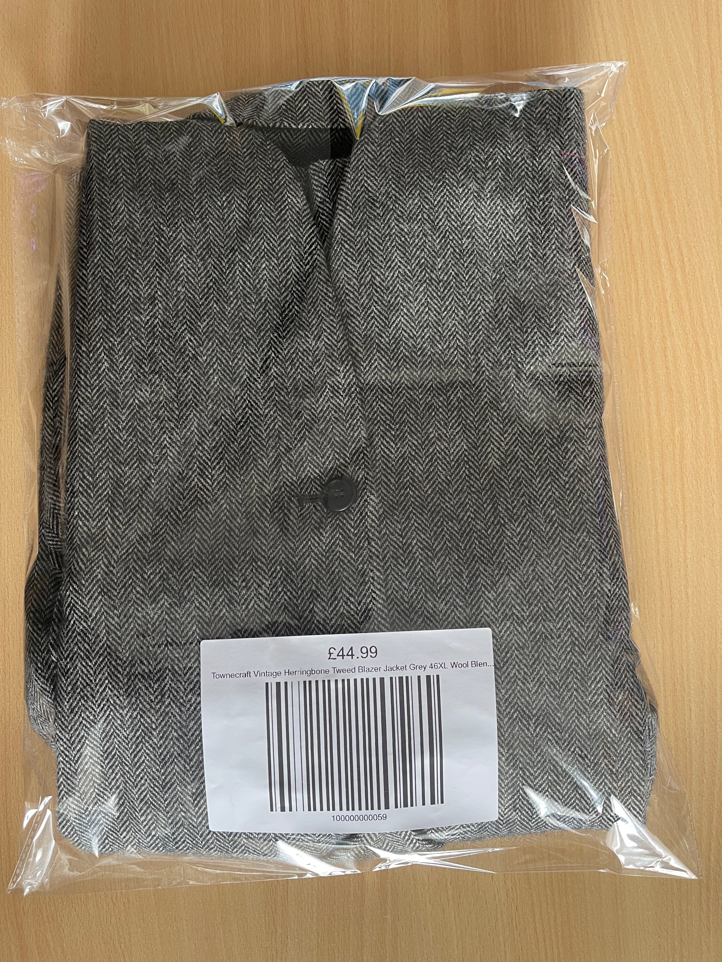 Townecraft Vintage Herringbone Tweed Blazer Jacket Grey 46XL Wool Blend XXL