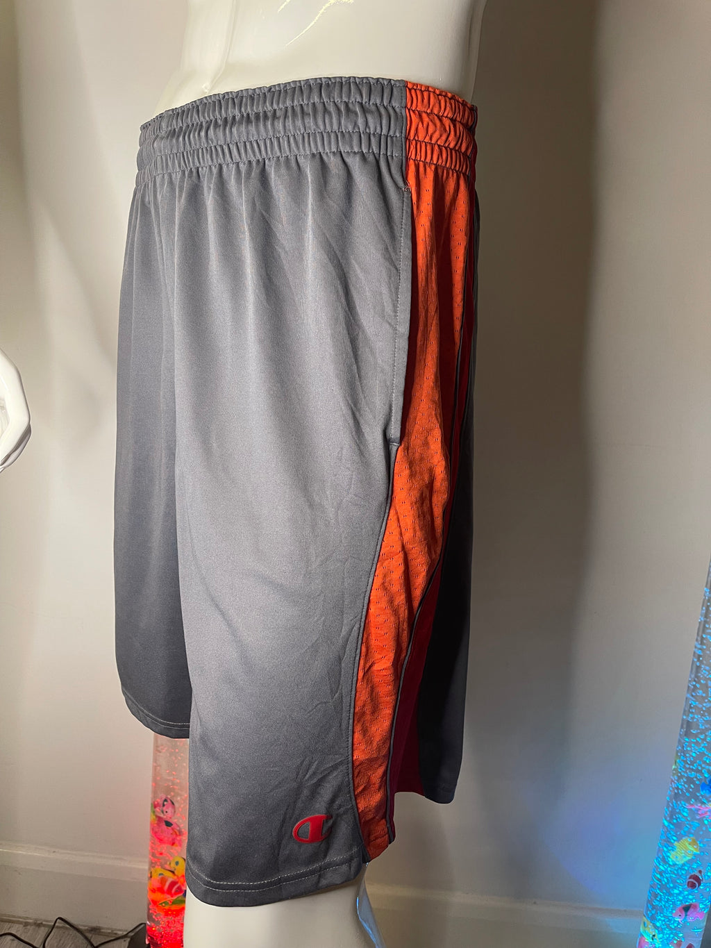 Champion Men's Grey & Red Sports Shorts with Pockets – Size M