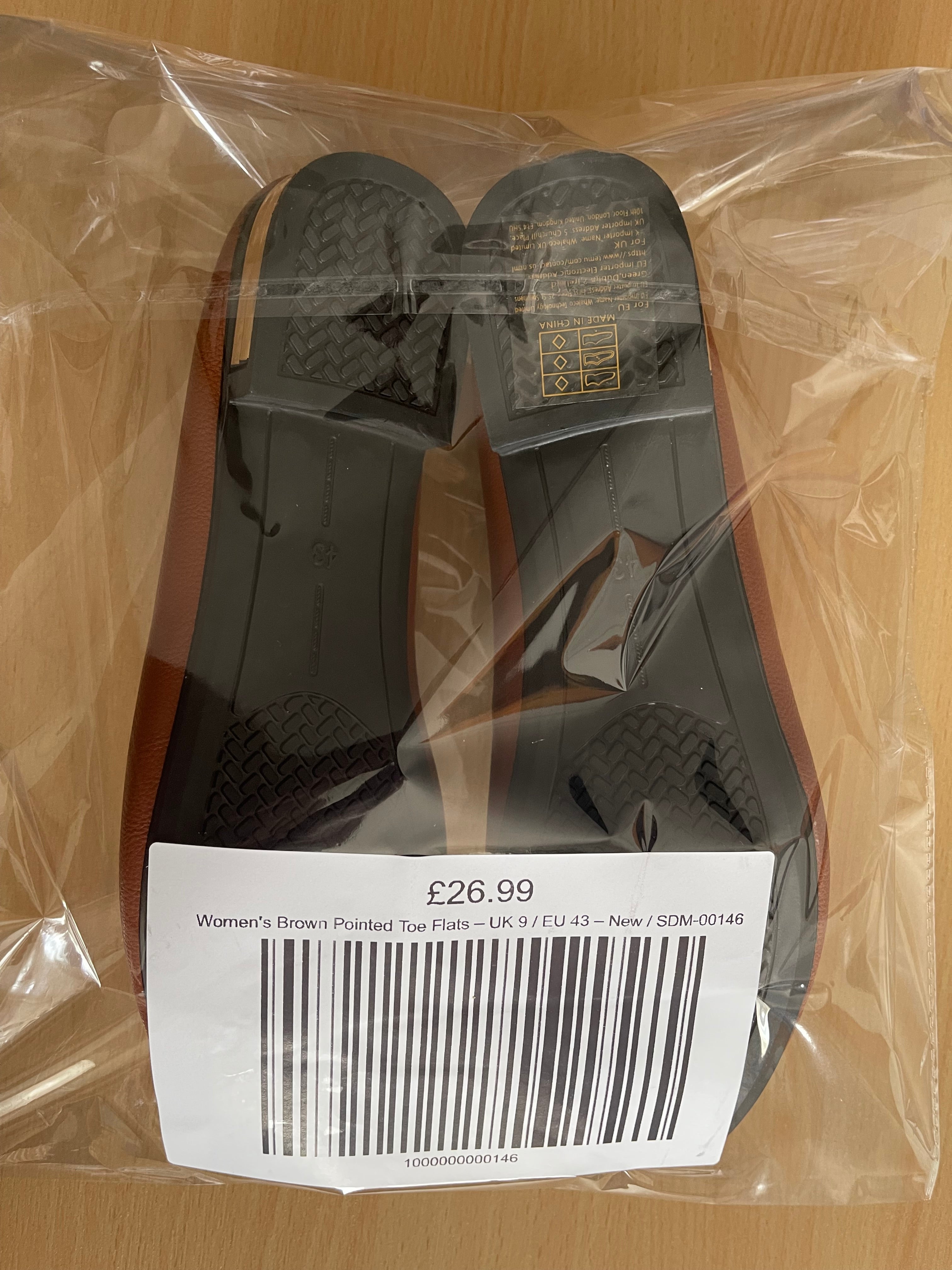 Women's Brown Pointed Toe Flats – UK 9 / EU 43 – New