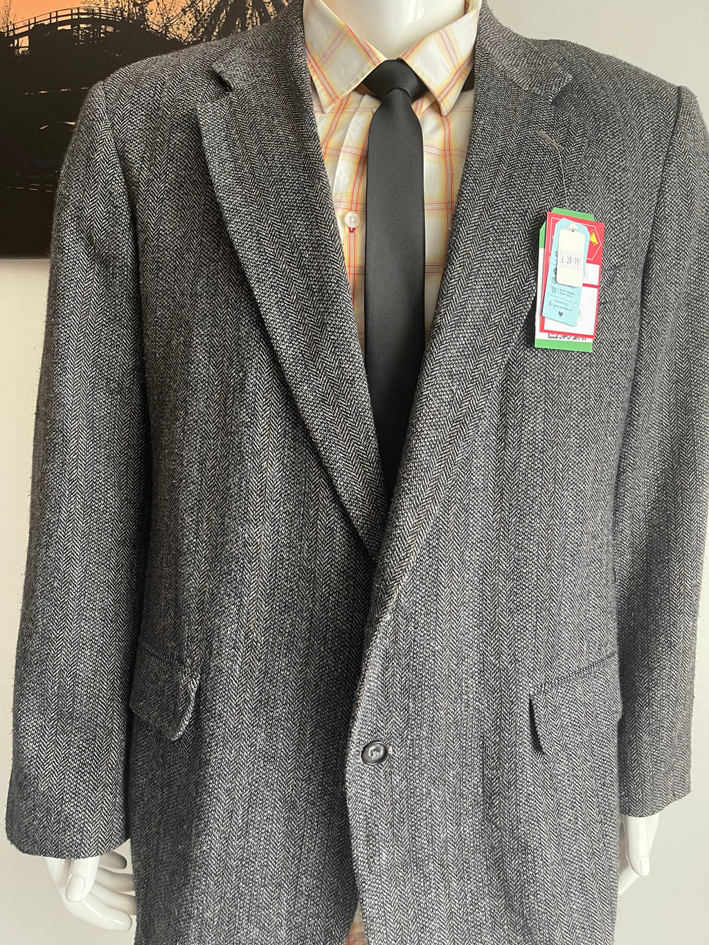 John Peel Ltd Vintage Herringbone Tweed Blazer Grey 46L XXL Mens Jacket