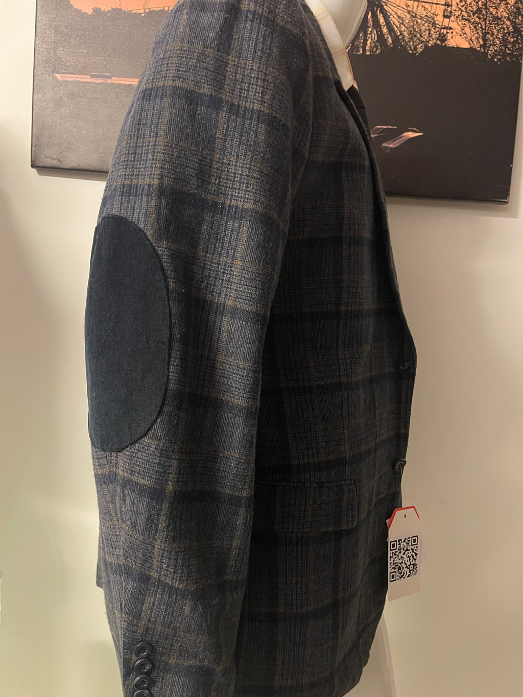 Blu Martini Check Wool Blend Blazer Jacket 50R Navy Grey Smart Formal