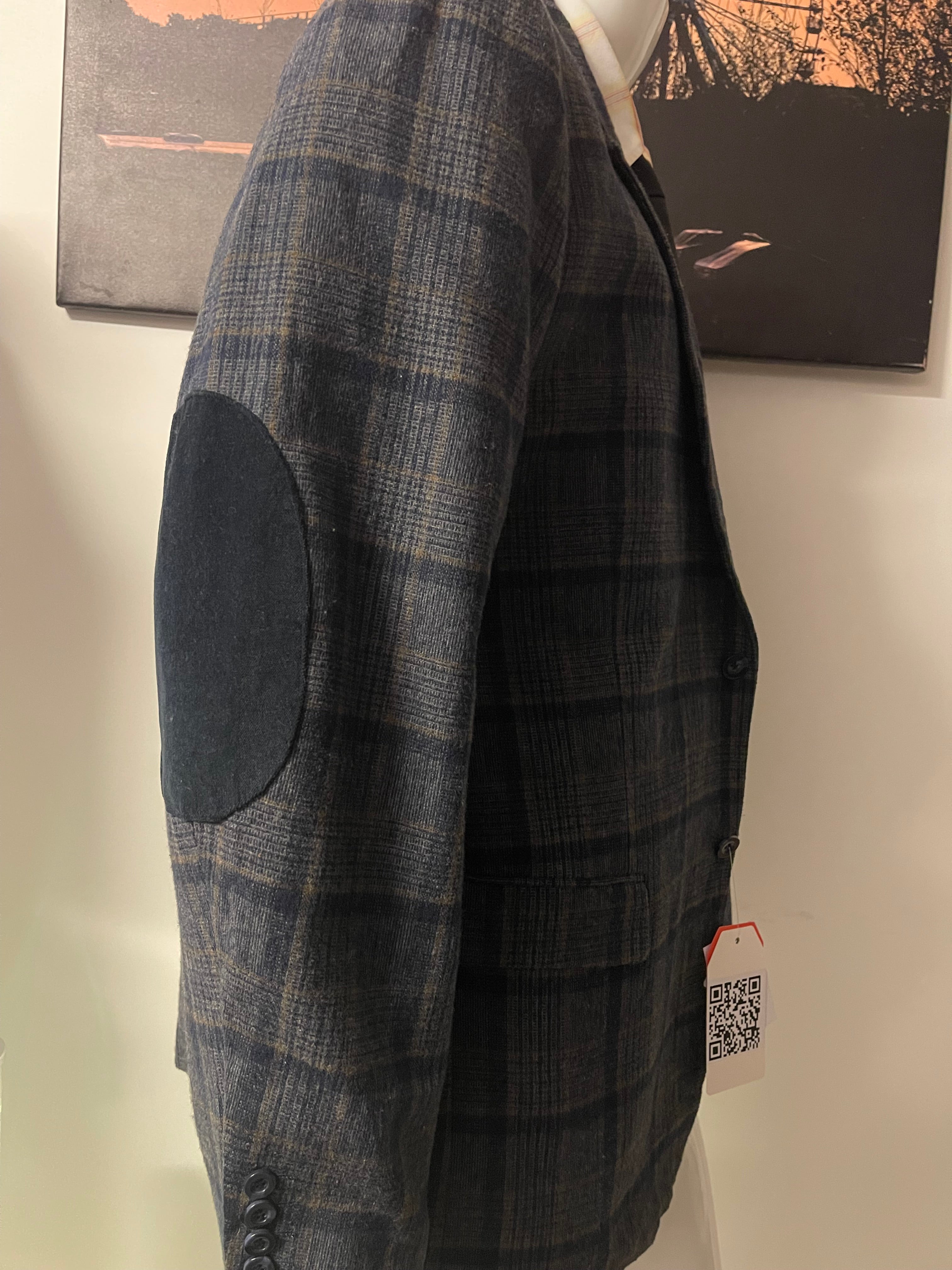 Blu Martini Check Wool Blend Blazer Jacket 50R Navy Grey Smart Formal