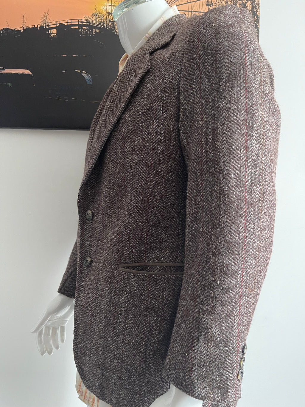 🧥 Jack Fraser 100% Wool Herringbone Tweed Blazer – Size 44 Short – Brown