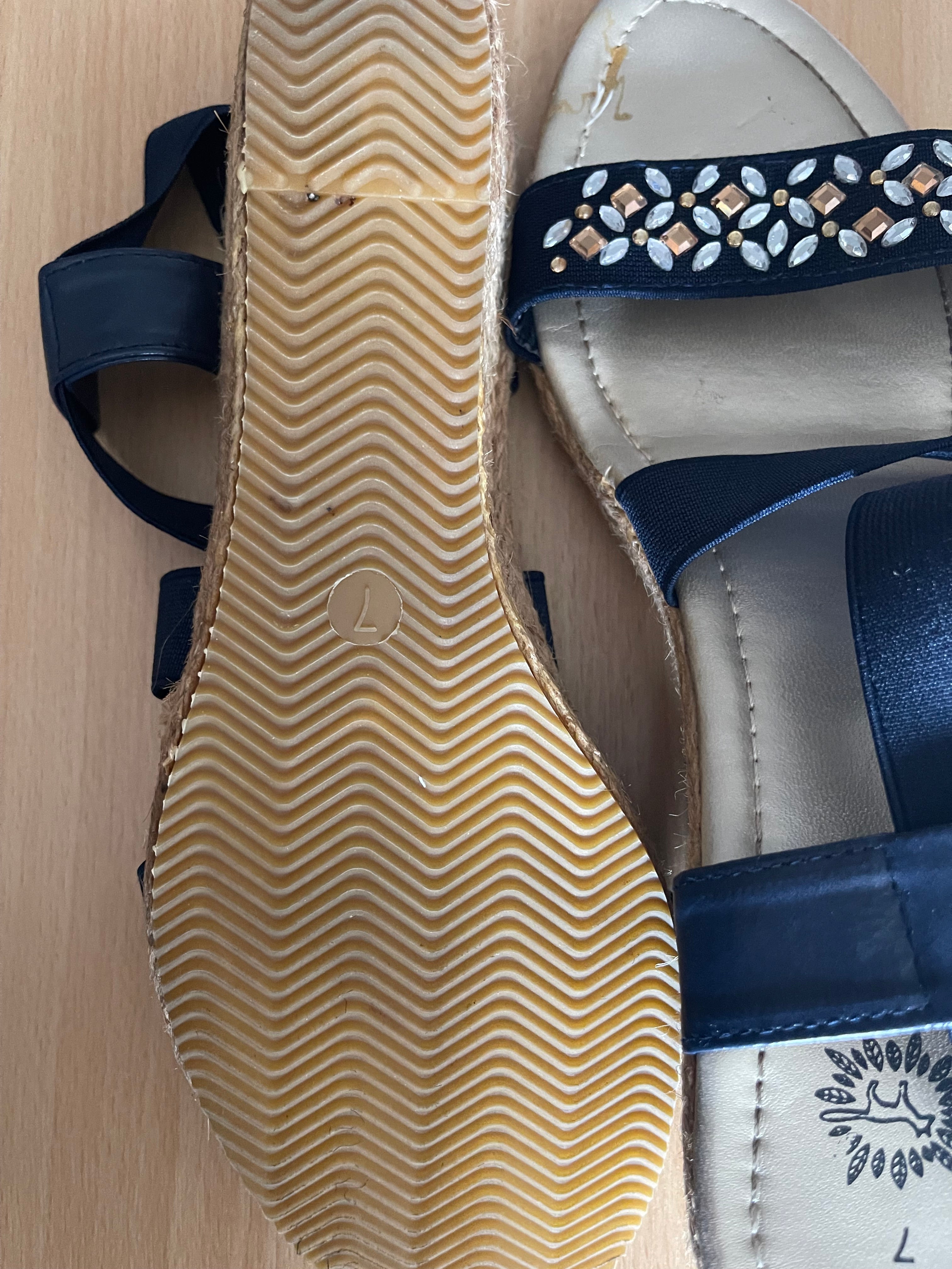Navy Embellished Wedge Sandals Size UK 7 – New