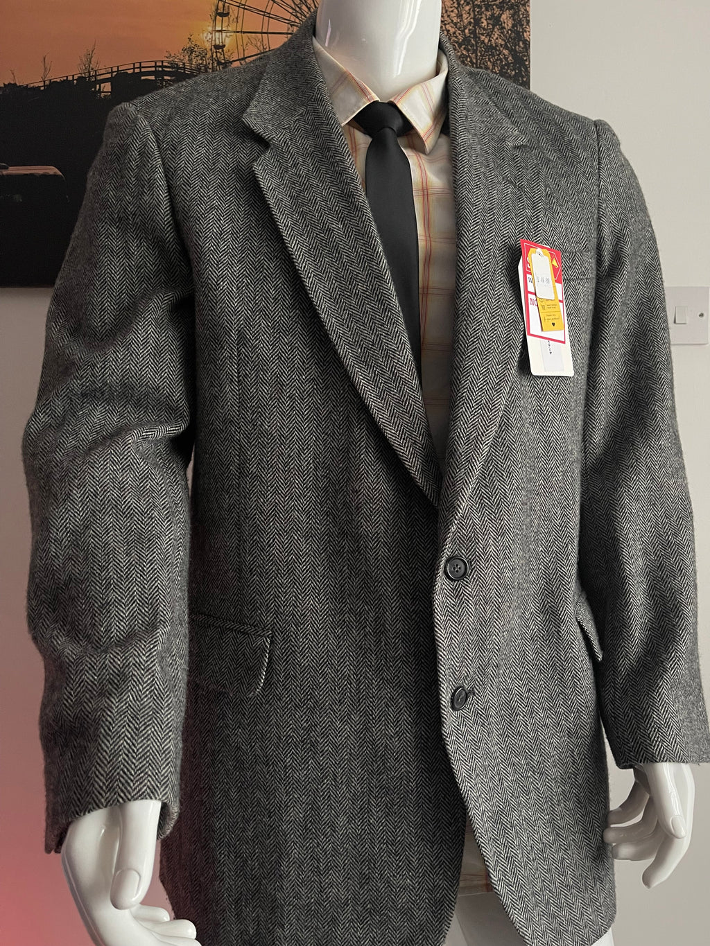 Townecraft Vintage Herringbone Tweed Blazer Jacket Grey 46XL Wool Blend XXL