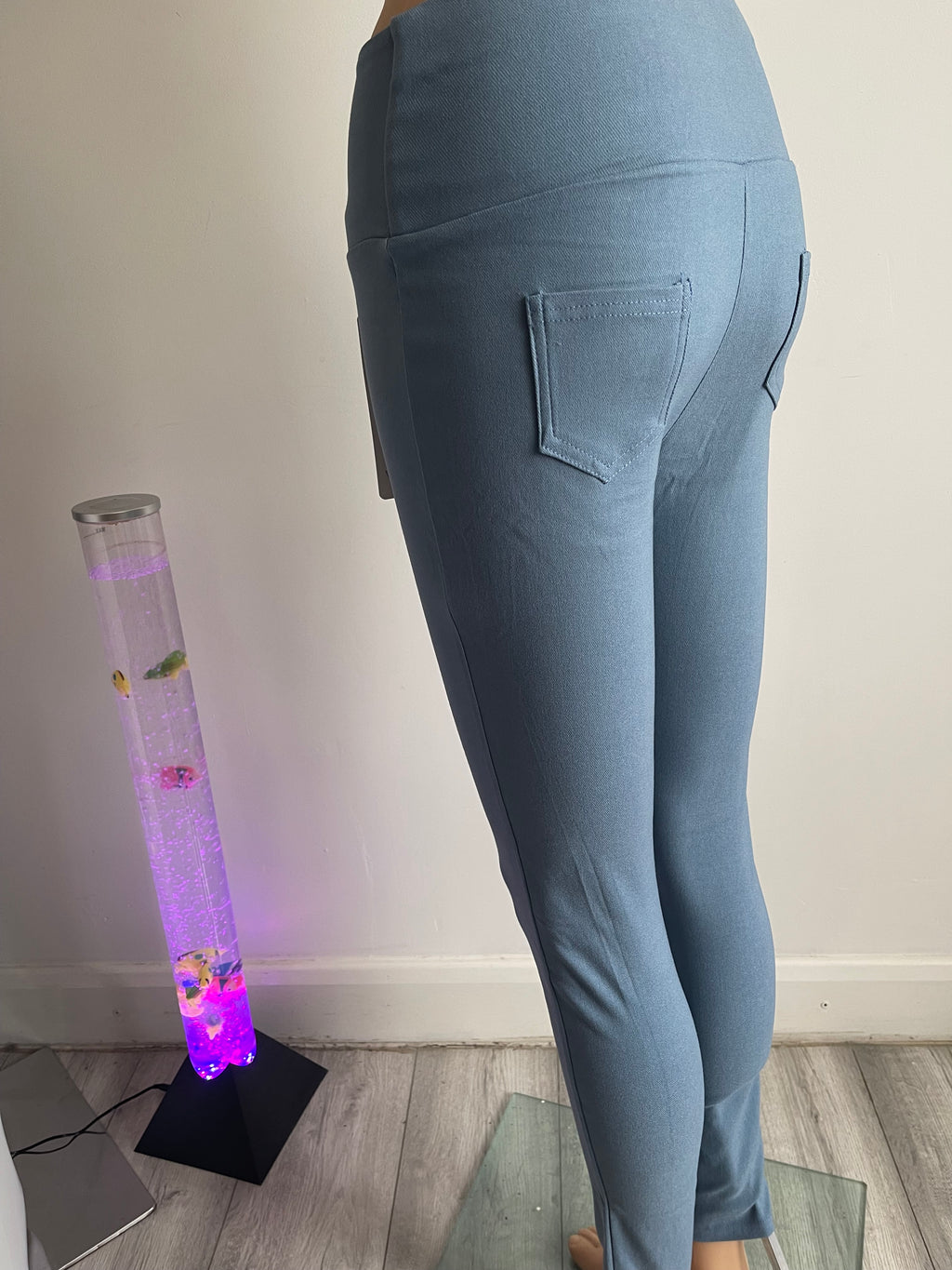 Women's Light Blue High Waist Lace-Up Skinny Trousers – S/M