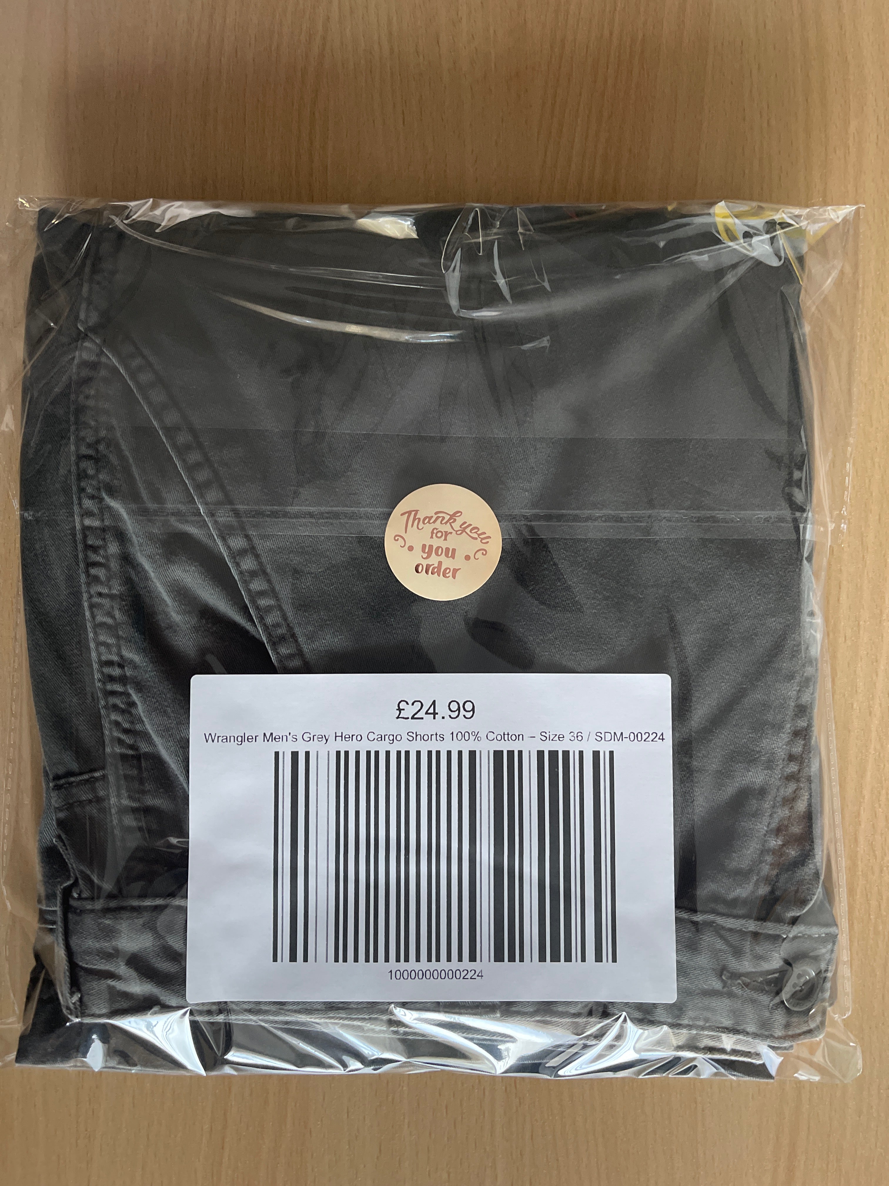 Wrangler Men's Grey Hero Cargo Shorts 100% Cotton – Size 36