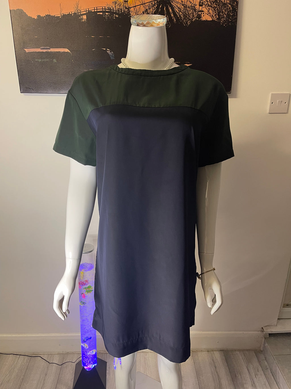 Green & Black Colour Block Shift Dress – Size L
