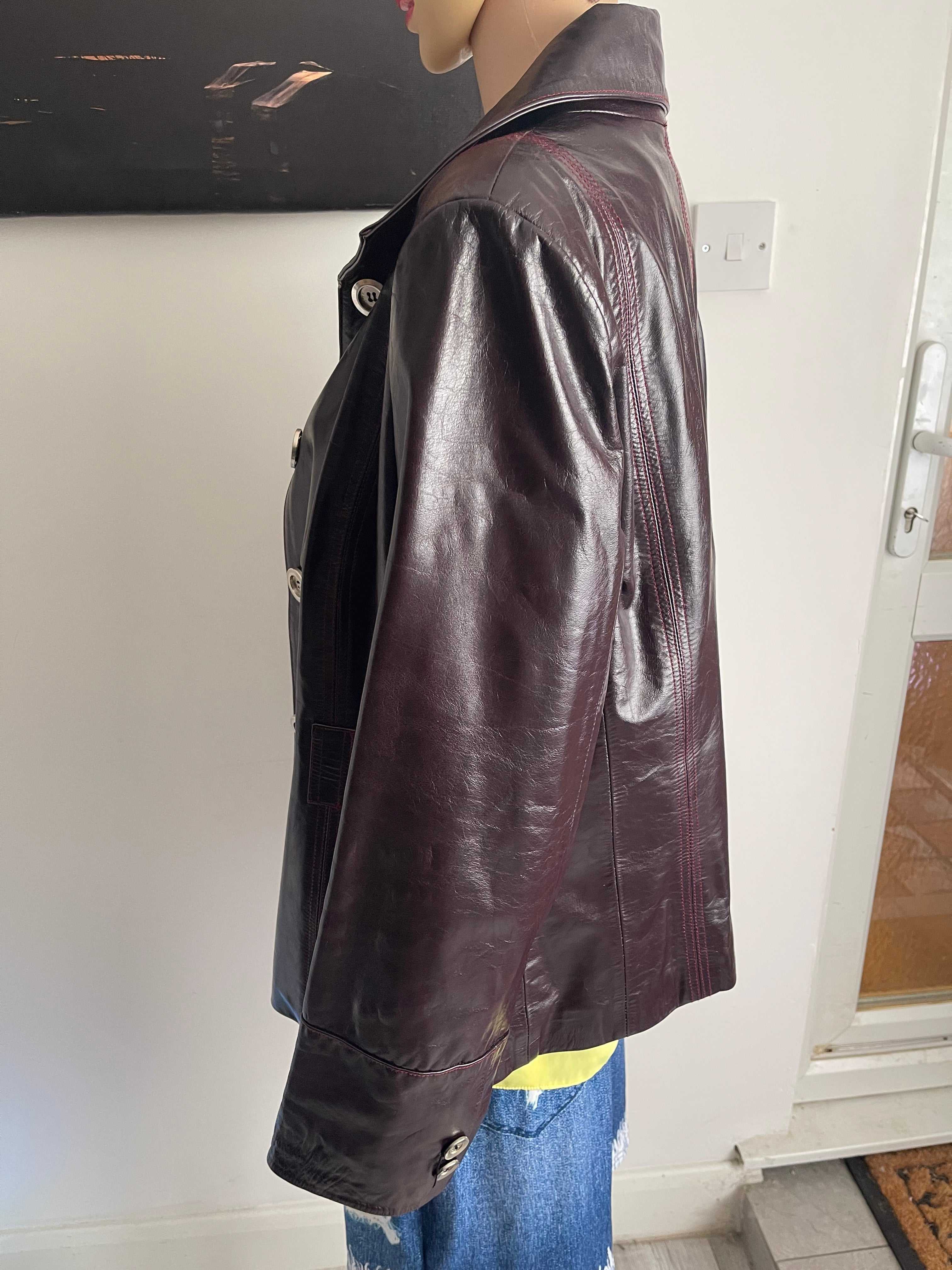 Milano Collection Burgundy Leather Jacket Size L – New With Tags