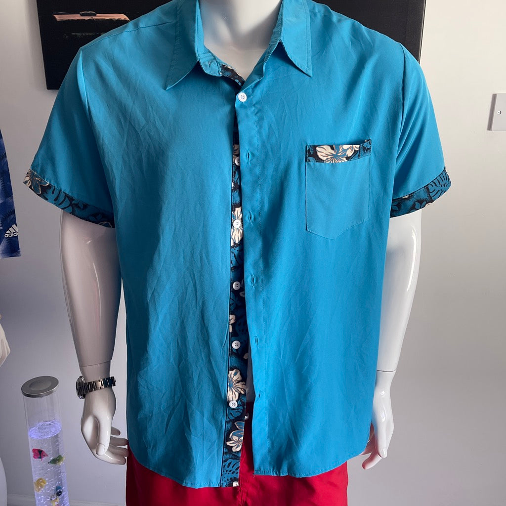 Men's Tropical Style Short Sleeve Shirt XXL – Blue